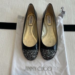 New JIMMY CHOO Glitter Cap Toe Ballet Flats 40.5 NWOT